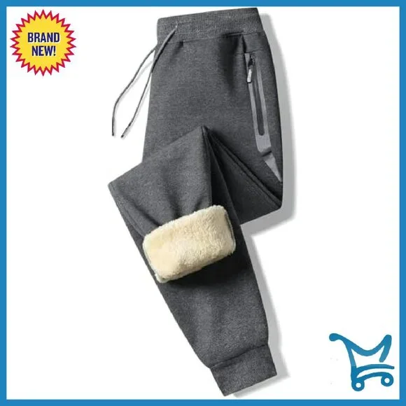 Men's Sherpa Fleece Lined Heavyweight Jogger Pants with Zipper Pockets